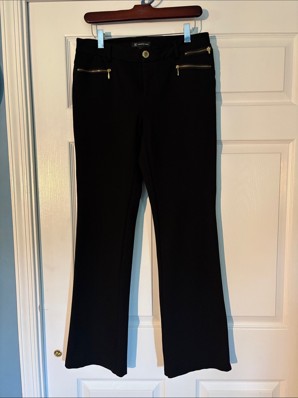 INC International Concepts Black Boot-Cut Pants with Gold Zippers